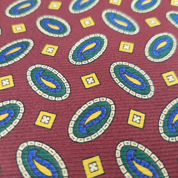 Brooks‎ Brothers Burgundy Red Blue Yellow Diamond Ornaments Men's Silk Neck Tie - Picture 9 of 9